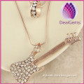 2015 fashion gold plated alloy multilayer guitar with rhinestone long necklace